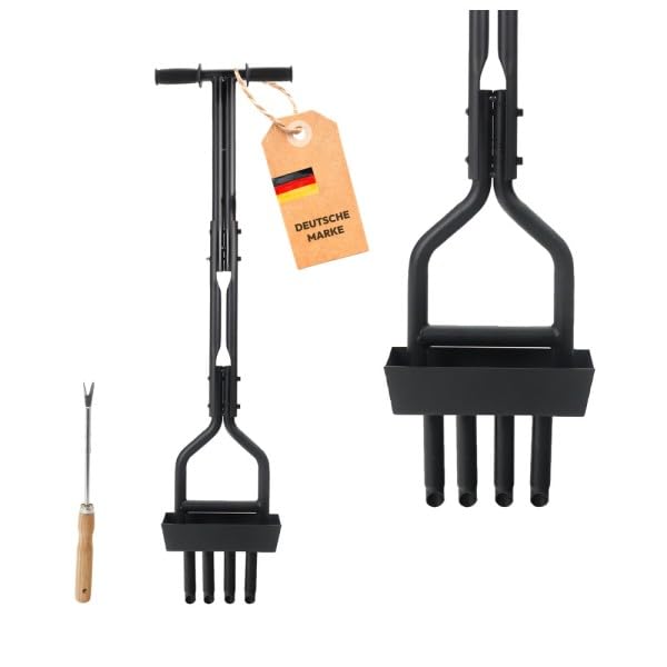 Dönges Rasenlüfter manuell - 4 Zinken aus Stahl + Kernsammelrahmen - Hand-Aerifizierer für Moosreduzierung & bessere Nährstoffaufnahme - 99cm