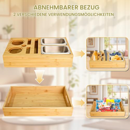 DUBUOZA Couchbar Snackbox Grau Mit Snackschalen Aus Edelstahl Sofa Tablett Geeignet für Wohnzimmer, Sofa, Garten… – Ansicht 3