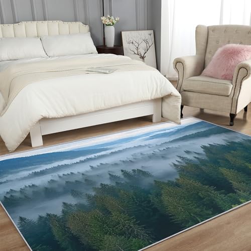 Tapis forêt brumeuse lavable en machine et antidérapant