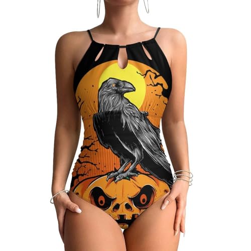 Monokini contrôle ventre à imprimé oiseau citrouille et effet gainant