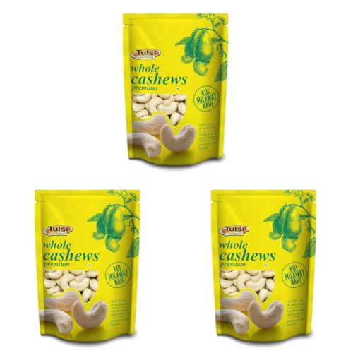 Image of Tulsi Whole Cashew Premium (Grade W320) 200g | Handpicked Kaju Nuts | Premium Cashew Nuts | Raw Cashews | Rich in Protein | Source of Dietary Fiber | Whole Kaju | Farm Sourced (Pack of 3)