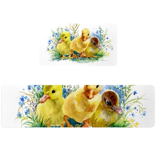 Tapete de cocina para suelos resbaladizos alfombra absorbente de patitos 2 piezas 2