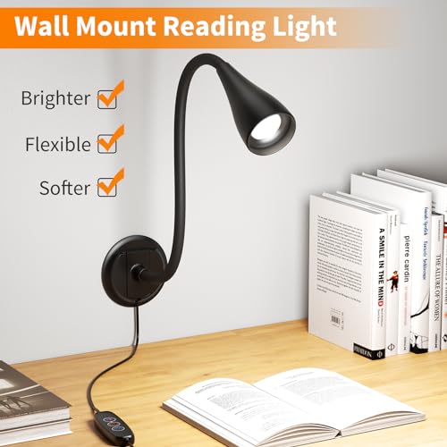 Image of Dim Book Lights for Reading at Night,USB Goose Reading Lights for Books in Bed Headboard,LED Night Lights Plug into Wall,Adhesive Wall Lights for Bedroom,Portable Plug in Wall Sconces Hardwired,1 Pack