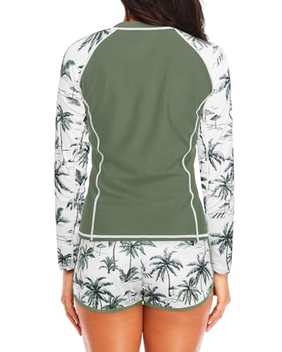 Women's Long Sleeves Rash Guard - 2 Piece Swimsuits with Built in Bra Swim Shirt and Shorts with Pockets2