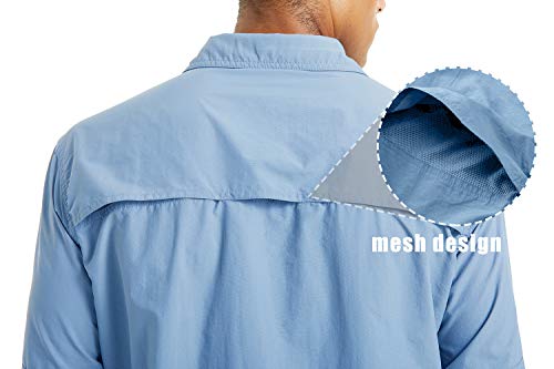 Tacvasen Men's Tactical Shirts Quick Dry Uv Protection Long Sleeve Hiking Fishing Button Shirts Sky Blue, Xl #TOP6