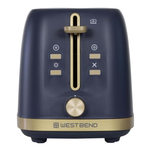 Image of West Bend Timeless 2-Slice Toaster with 7 Browning Levels, Bagel /Waffle /Defrost Settings, High-Lift Lever, Anti-Jam, Easy-Clean Crumb Tray, 2-Slice, Blue /Gold