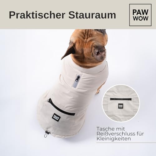 PAW WOW Toni Hundejacke | Winter Hundemantel mit Bauchschutz | Hundeweste für große & kleine Hunde (Beige, XXL)