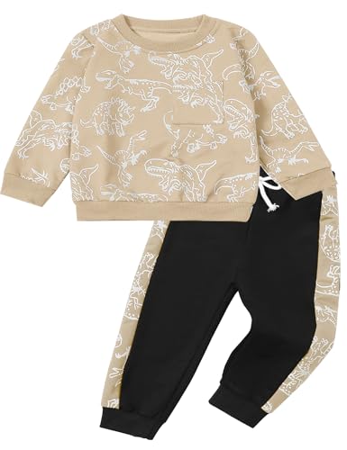 Image of Toddler Boys Dinosaur Sweatshirt and Jogger Pants Outfit Set, Ages 2-10