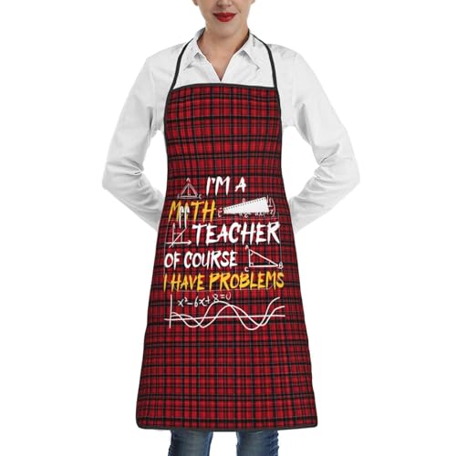 nopicsn I'm A Math Teacher of Course I Have Problems Apron for cooking with Pockets Women Men Kitchen Chef Funny Aprons