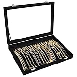 Siveit Necklace Organizer Box Premium 20 Hooks Velvet Necklace Display Jewelry Tray with Transparent Lid Jewelry Necklace Display Box for Necklace Pendants Suitable for Women and Girls (Black)