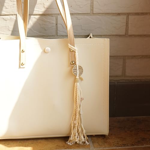 Long Tassel Bag Charms Tradition Vintage Lucky Handmade DIY Material Hanging Ornament Decoration Backpack Charm for Women Men (Beige)