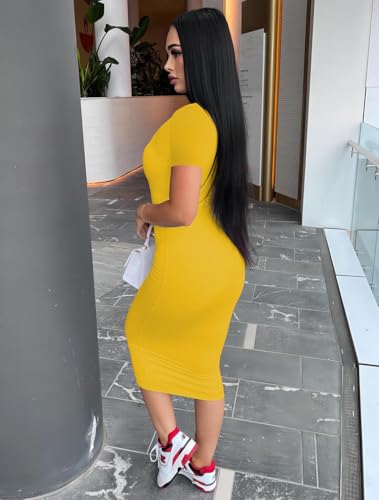 Image of Mrskoala Women's Casual Basic Pencil Dress Bodycon Summer Sexy Club Midi Dresses