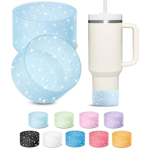 KTKUDY 2 PCS Glitter Silicone Boot Compatible with Stanley Tumbler 20 30 40 oz & Fits Hydro Flask Water Bottle 12-24oz & Fits Yeti, Simple Modern, Owala Cup - Bling Cup Bottom Protector Accessories Cover