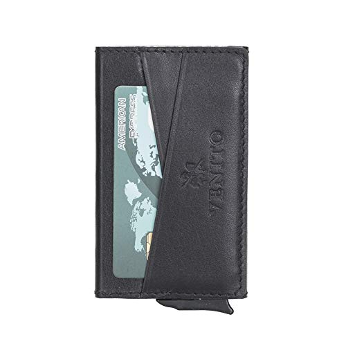 Venito Turin Premium Genuine Leather Mechanical Card Holder - RFID Blocking (Rustic Black)3