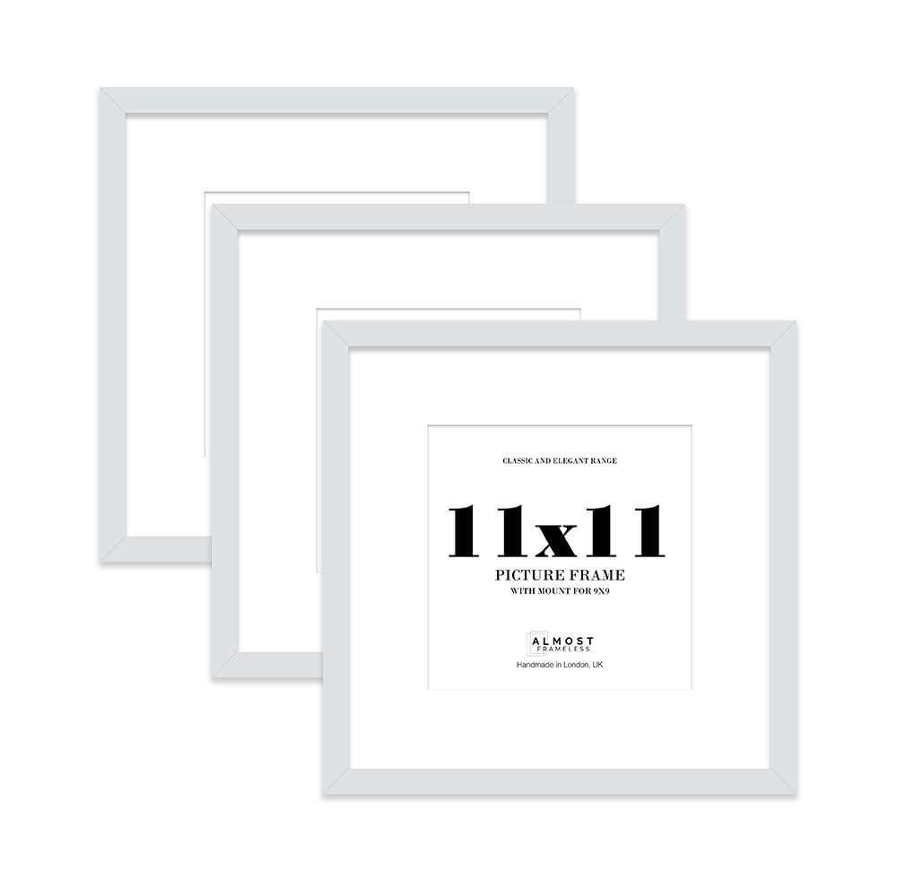 11x11 Light Grey Picture Frame with Mount for 9x9 Photos, Prints - Modern Square Wall Frame, Set of 3