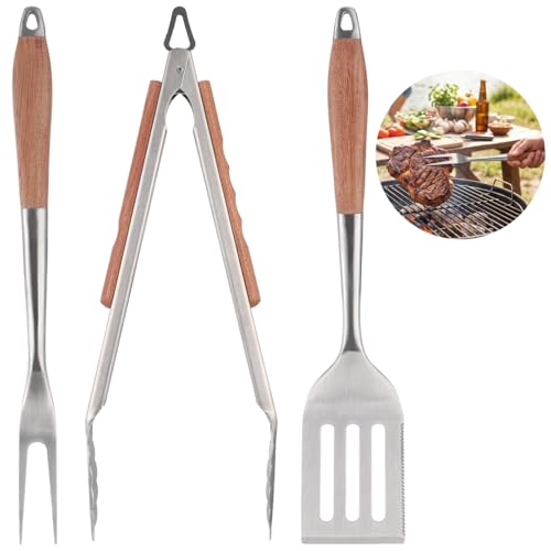 Set 3 piezas herramientas para parrilla acero y madera miniatura 1