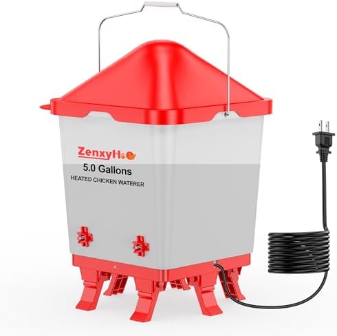 ZenxyHoC 5 Gallons Heated Chicken Waterer Bucket for Winter, Chicken Water Heater with 4 Nipples and 10ft Power Cord