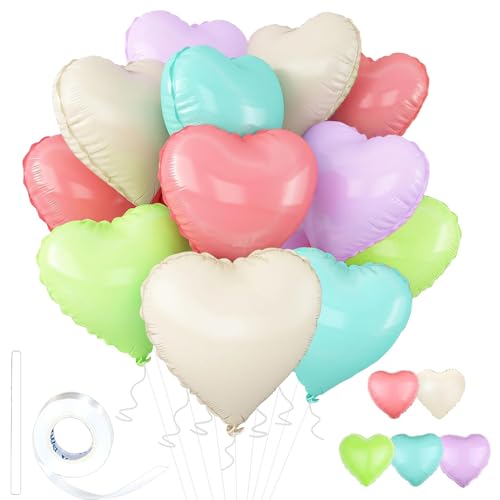 Wuhetyo 5 Colors Heart Balloons,18inch Heart Shaped Foil Balloons & Helium Mylar Balloon for Anniversary Wedding Engagement Birthday Party Baby Shower Valentines Day Decorations(12Pcs)