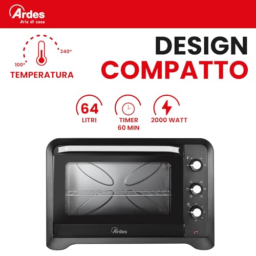 ARDES MAGNUS AR6264PB, Fornetto Elettrico Ventilato Capienza 64 Litri 6 Funzioni Cottura Timer Doppio Vetro Con Accessori - 6
