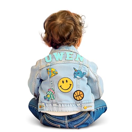 Kids Custom Denim Patch Jacket With Personalized Name - Toddler/Kids Jean School Clothes - Birthday/Christmas Gift for 1-8 Year Old Boys and Girls