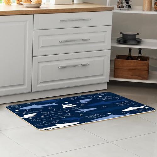 Alfombrilla de cocina absorbente y lavable VAPOKF juego de 2 esteras antideslizantes de tiburones 7