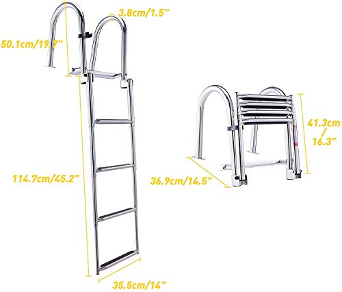 Folding 4 Step Marine Ladder Stainless Steel Heavy Duty Telescoping Ladder For Boat Yacht Dock #TOP1