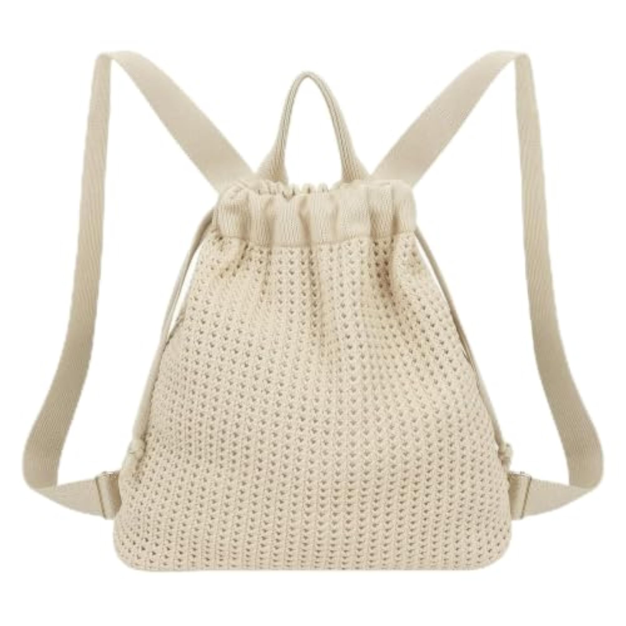 Portable Knit Drawstring Backpack, Khaki