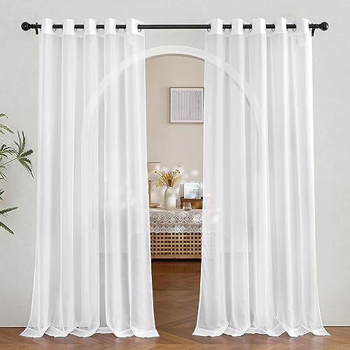 Image of NICETOWN Voile White Sheer Curtains 84 inches Long for Sliding Glass Door, Grommet Casual Airy & Elegant Extra Wide Window Treatments for Bedroom /Living Room, W66 x L84, 2 Panels
