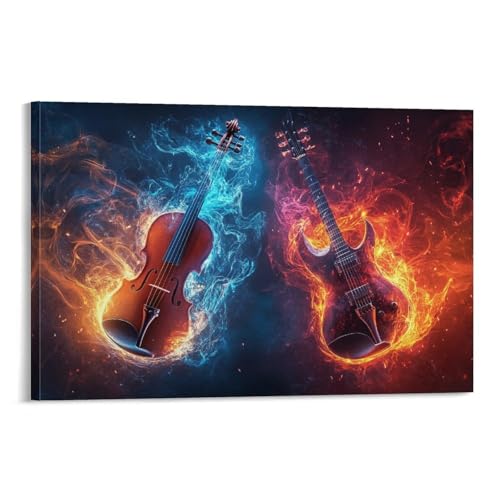 DFENILROP Violín y guitarra Cuadro De Pared, Instrumento musical Poster Obra Arte Colgado | Impresión Lienzo Murales, Especial Pintura Decor De Hogar Para Dormitorio Pasillo Regalo 20x30inch(50x75cm)