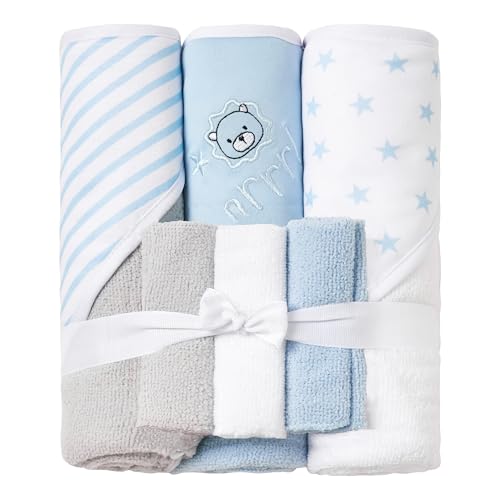 Image of Viviland Baby Towels and Baby Wash Cloths Set Hooded Baby Towels Baby Wipes Absorbent Bath Face Towels Burp Cloths or Face Towels for Girl Boy 6-Pack Size 28 x 28 Inch(Lion)