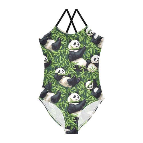ZZKKO Panda Bamboo Green Girls Swimsuit One Piece Bathing Suit for Baby Girls' Swimwear 3-10T