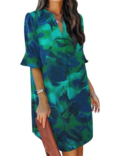 Image of QACOHU Summer Dresses for Women V Neck Ruffle Short Sleeve Casual Shift Dress