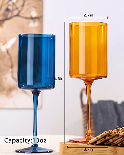 Colored Crystal Wine Glass Set Of 6, Gift For Mothers Day, Her, Wife, Mom Friend - Square Wine Glasses, Unique European Style Tall Drinkware - Red & White, Dinner, Color Beautiful Glassware #TOP3