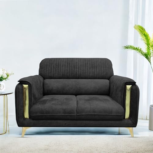 Image of Casaliving Gelio 2 Seater Sofa Set for Living Room (Black Colour) Premium Fabric Sofa