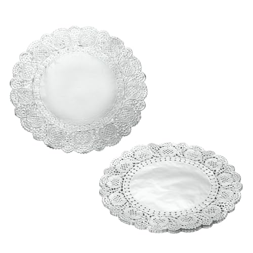 YELARXI Paper Doilies, Round Lace Paper Placemats Modern Decorative Placemats Table Mats - Fitting for (Baked/Fried Foods/Wedding/Party Decor/DIY), 12" & 50 Pack & Silver
