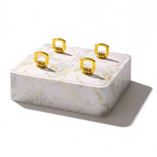 Image of Selvel Global Square Dryfruit Box with 4 Compartments | Airtight Multi-Purpose Storage Box with Tray & Lid | Ideal for Diwali Gifting | 500ml Each | BPA-Free (Italian White)