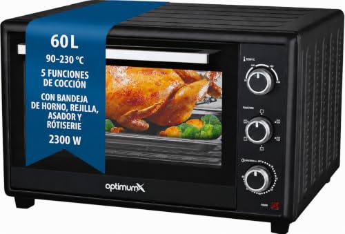 Optimumx - Minihorno 60 L, Con Recirculación, 2200 W, Pincho Giratorio , Color Antracita