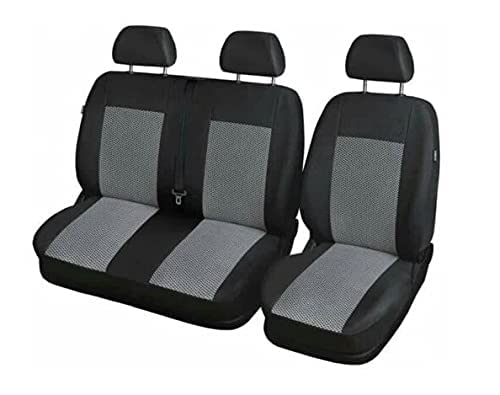 VNVIS Noir et Gris Housses de siège Avant pour Bus Van Ensemble de 1 + 2 avec 2 sièges passagers Cover