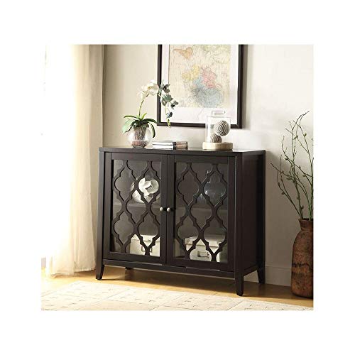 Contemporary Buffet Sideboard Rectangular Console Table With 2 Glass Doors Cupboard And 4 Wooden Tapered Legs Storage Cabinet For Living Room, Entryway, Kitchen, Hallway, Stairs Area #TOP20