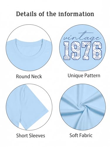 Image of 50th Birthday Gift for Women Vintage 1975 T Shirts Retro Graphic Birthday Shirt Casual Letter Print Short Sleeve Tee Tops