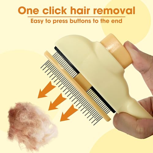 Image of Cat Hair Brush & Dog Brush, Deshedding Brush for Long or Short Haired Pets, Removes Loose Fur, Durable Stainless Steel & ABS Design (yellow 2pcs)