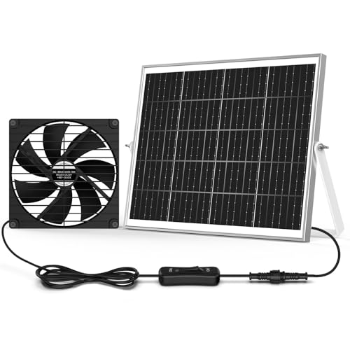 pqins 7.1' Large Solar Greenhouse Fan, 25W Solar Powered Vent Exhaust and Intake Chicken Coop Fan Outdoor Waterproof, 16.5 ft Cord, Strong Airflow for Shed Doghouse Cabin Ventilation Air Circulation