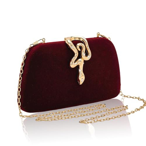 AIBAOWU Velvet Evening Clutch Purses for Women Burgundy Formal Evening Bag for Wedding Party Clutch Bride Purse Shoulder Bag Prom