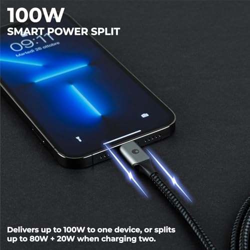 Image of Rolling Square inCharge Cerbero 100W USB-C Cable, Black, 5ft