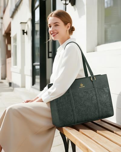 Image of LOVEVOOK Lunch Bag for Women, Leather Work Laptop Tote Bag with Insulated Lunch Compartment&Cup Holder, 17.3 Inch 2 in 1 Lunch Tote for Business, Teacher, Nurse, Office, College, Casual