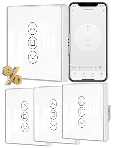 MOES WiFi Smart 2.5D Interrupteur de rideau à écran tactile en verre incurvé, prend en charge les applications Smart Life/Graffiti et Alexa/Google Home Voice Control 4PCS