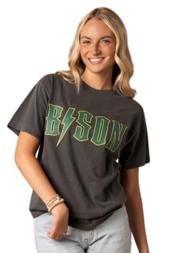 Fan Girl North Dakota State Bison Women’s Collegiate Tee, 100% Cotton NDSU Apparel, Faded Black T-Shirt, Size Medium