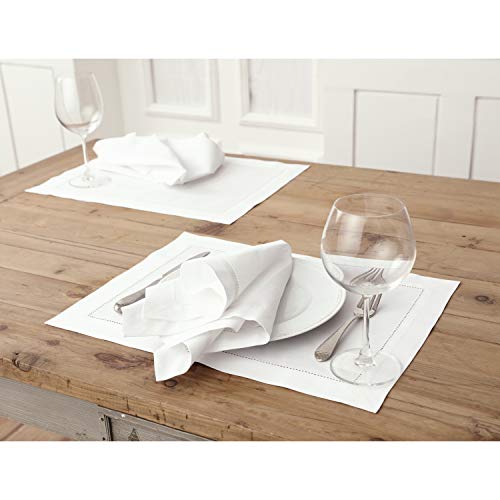 Solino Home White Placemats Set of 6 - Cotton Linen Hemstitch Placemats 14 x 19 Inch for Summer, 4th of July by Solino Home - Image 3