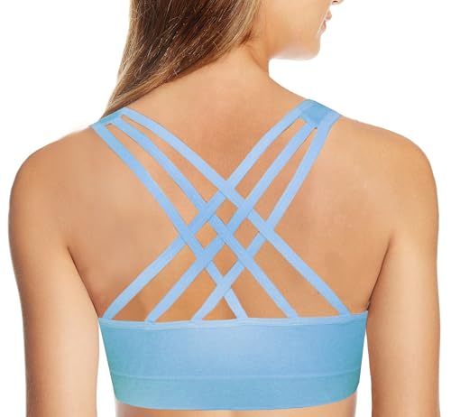 Image of AKAMC Women's Cross Back Sport Bras,Adjustable Straps Padded Criss Cross Cropped Bras for Yoga Workout Fitness