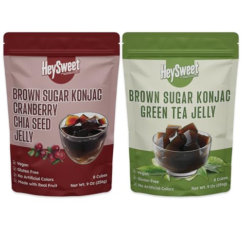 HeySweet Green Tea & Cranbery Chia Seed Bundle - 2 Items: Green Tea and Cranberry Chia Konjac Jelly (8 Counts Each, 16 Total)